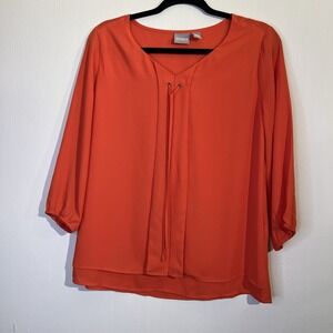 Chico's Orange chiffon pleated front V-neck‎ top, Size 0 (4) Small